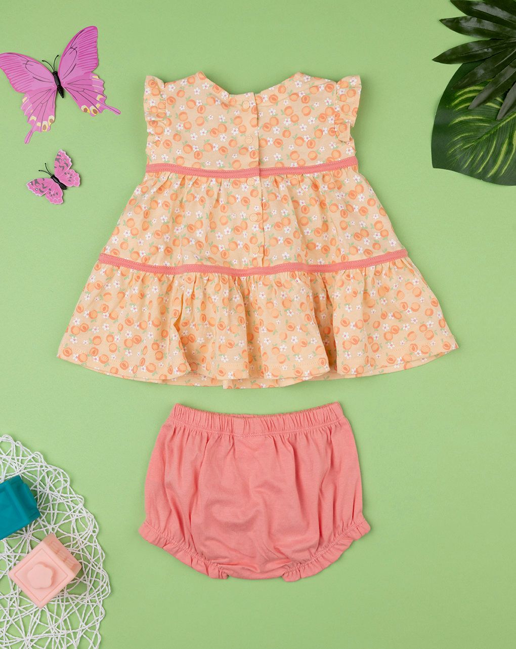 βρεφικό φόρεμα κοντό πορτοκαλί με ροδάκινα για κορίτσι - Prénatal