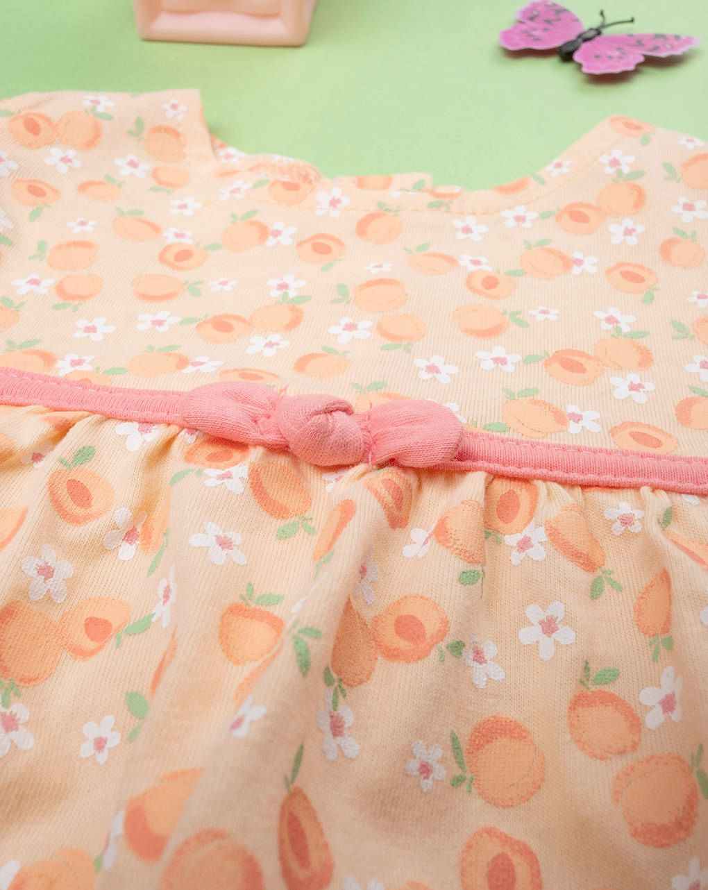 βρεφικό φόρεμα κοντό πορτοκαλί με ροδάκινα για κορίτσι - Prénatal