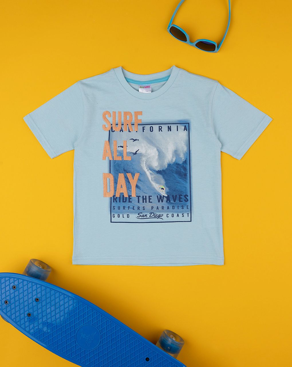παιδικό t-shirt γαλάζιο surf all day για αγόρι - Prénatal