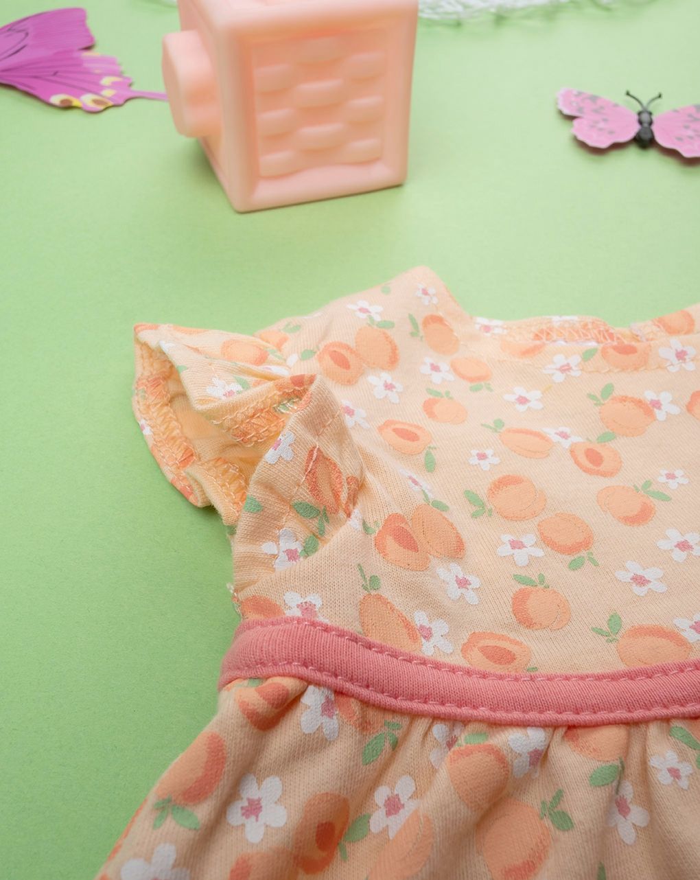 βρεφικό φόρεμα κοντό πορτοκαλί με ροδάκινα για κορίτσι - Prénatal