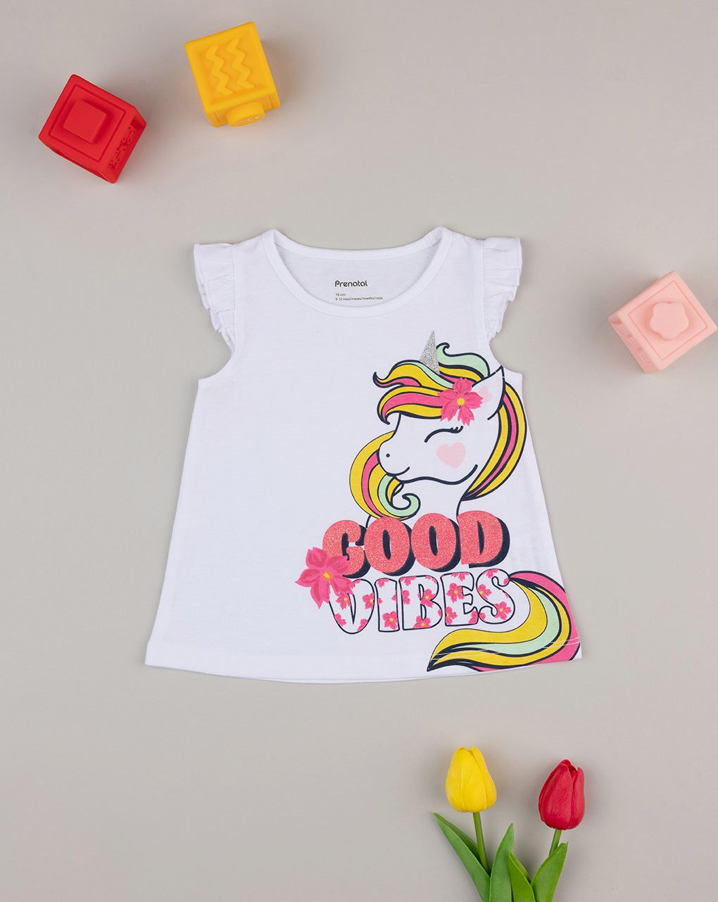 βρεφική αμάνικη μπλούζα λευκή με μονόκερο για κορίτσι