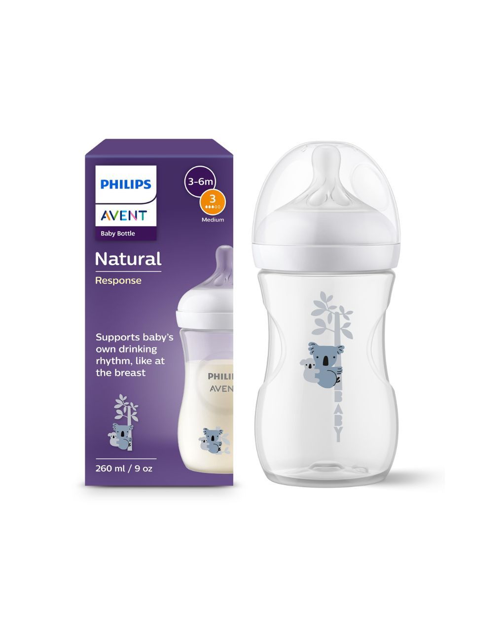 Philips avent πλαστικό μπιμπερό natural response 260ml μέτριας ροής 3-6m κοάλα scy903/67 - Philips Avent