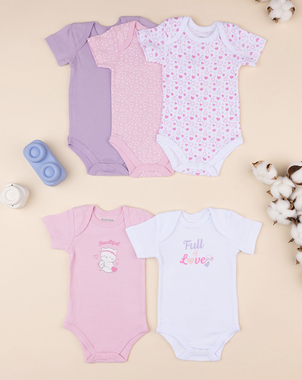 βρεφικά κορμάκια πακέτο x5 με καρδούλες για κορίτσι