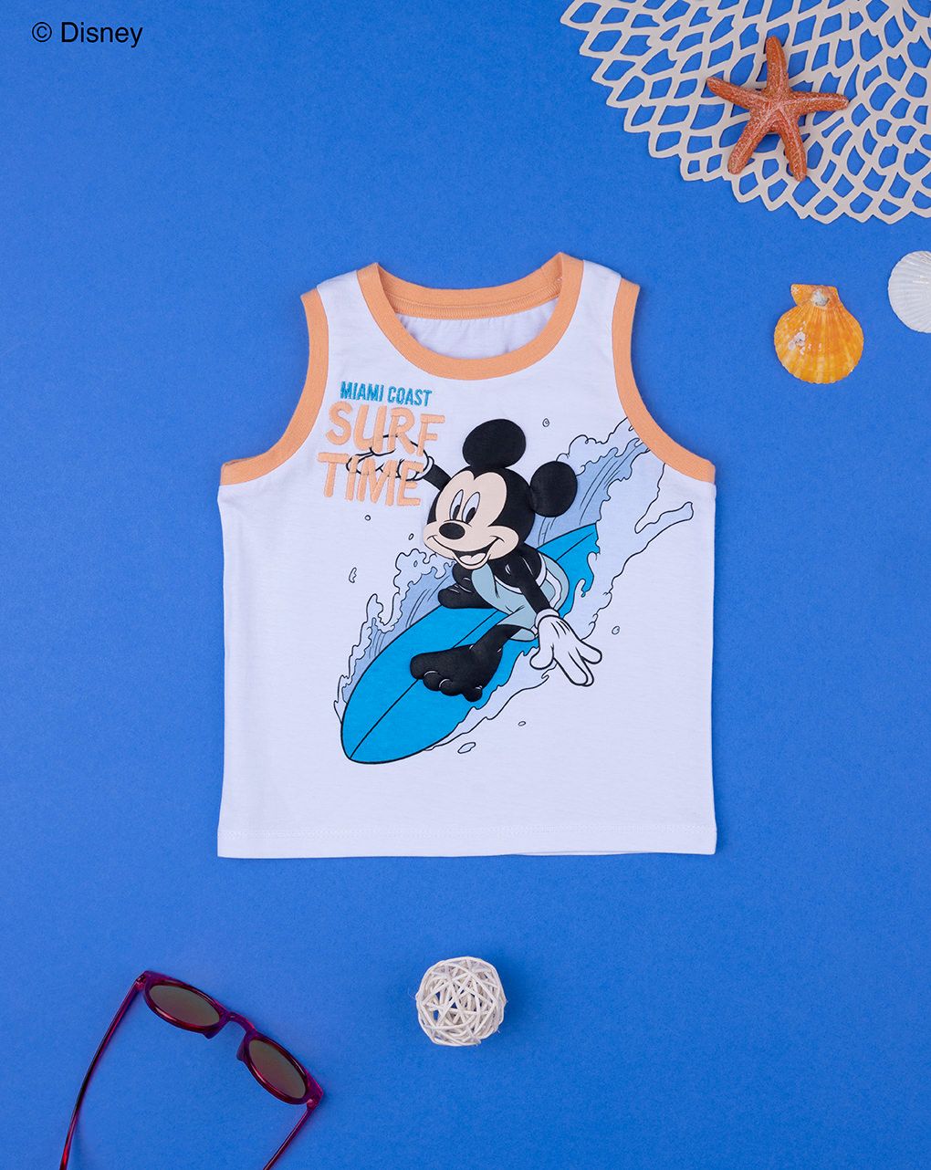 βρεφική αμάνικη μπλούζα λευκή με το mickey για αγόρι - Prénatal