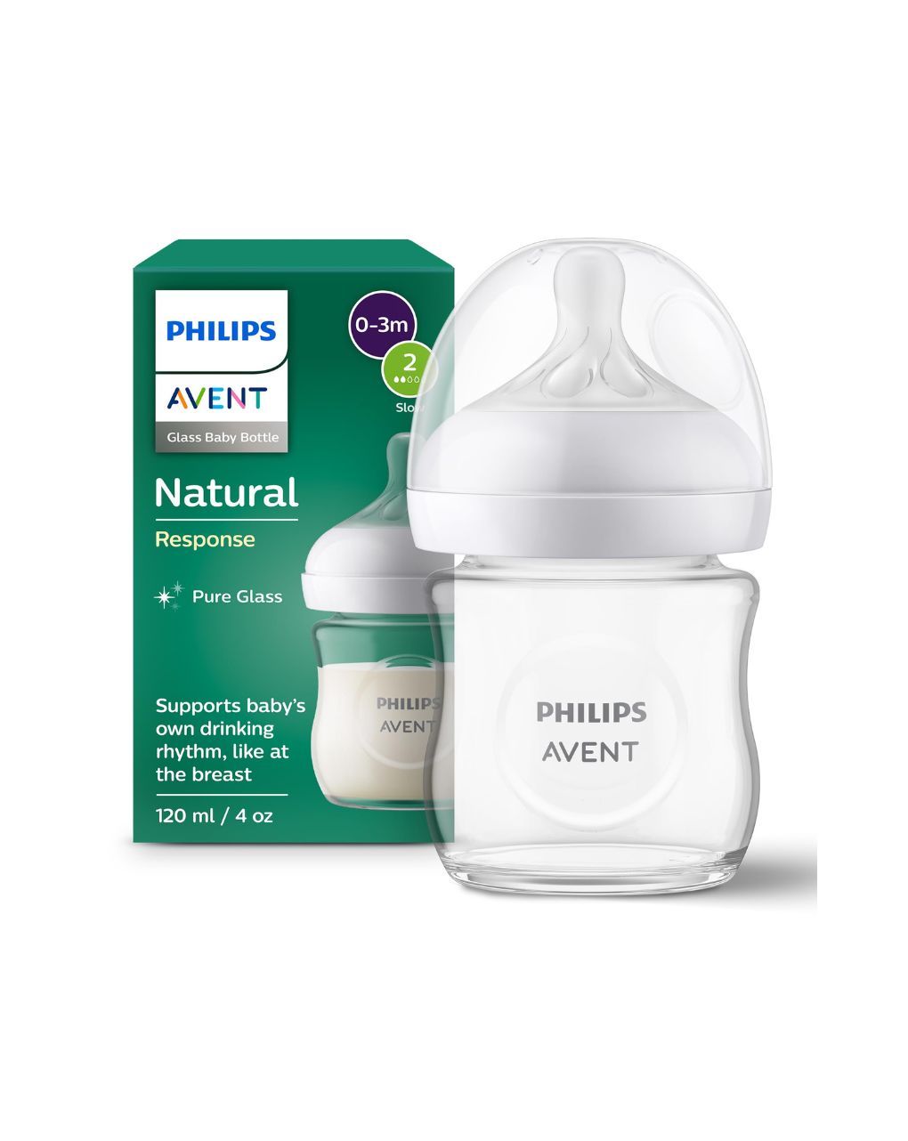 Philips avent γυάλινο μπιμπερό natural response 120ml αργής ροής 0-3m scy930/01 - Philips Avent