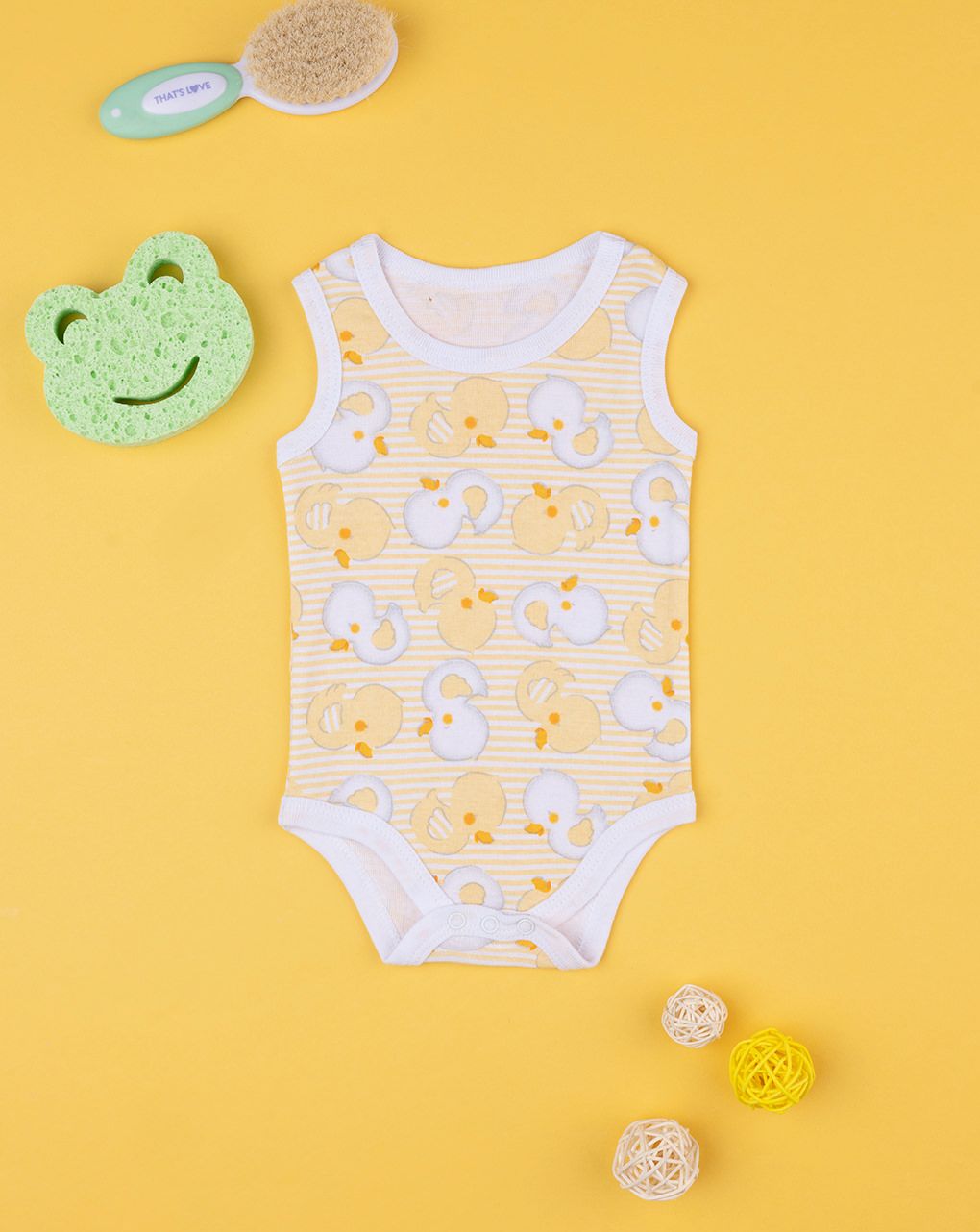 βρεφικό κορμάκι λευκό ριγέ με παπάκι για αγόρι - Prénatal