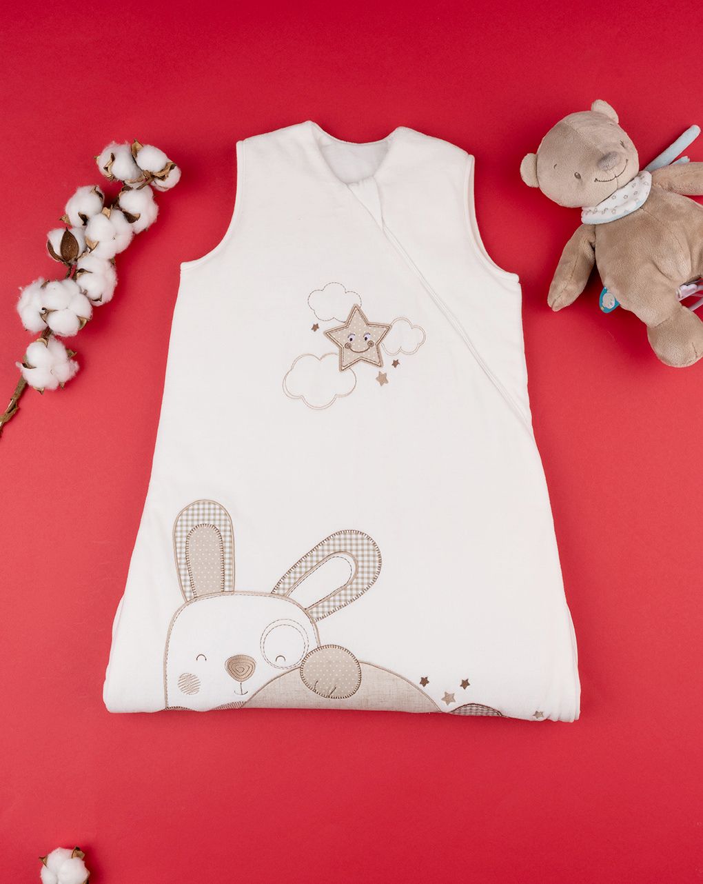 βρεφικός αμάνικος χειμερινός υπνόσακος λευκός με λαγουδάκια 3.5 tog unisex - Prénatal