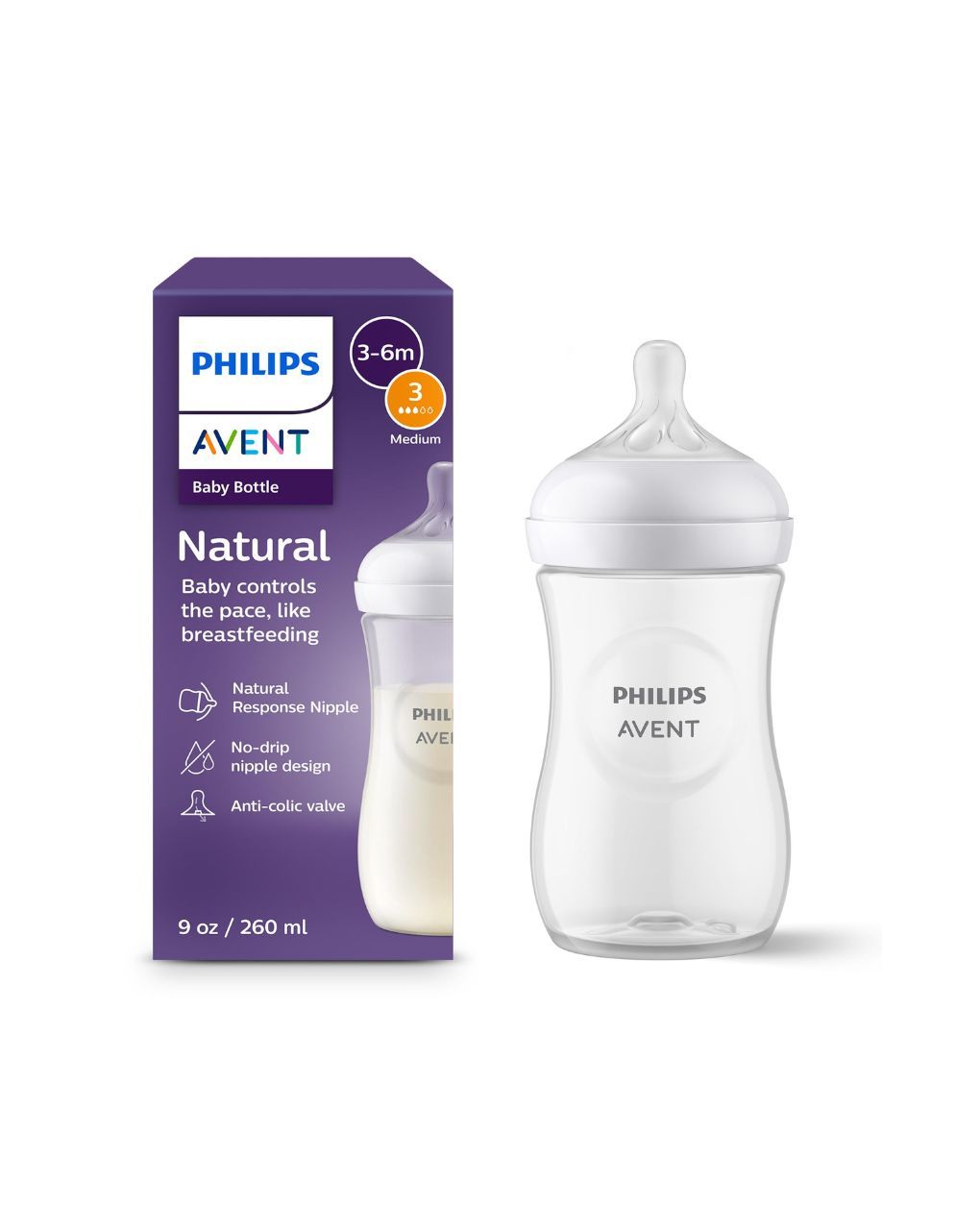Philips avent πλαστικό μπιμπερό natural response 260ml μέτριας ροής 3-6m+  scy903/01 - Philips Avent
