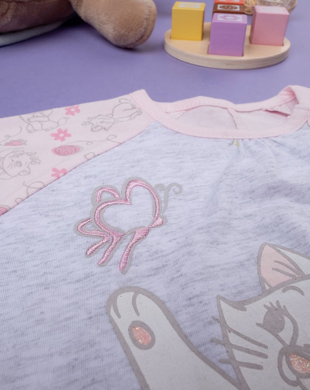 βρεφική ολόσωμη πιτζάμα γκρι/ροζ με τη marie για κορίτσι - Prénatal