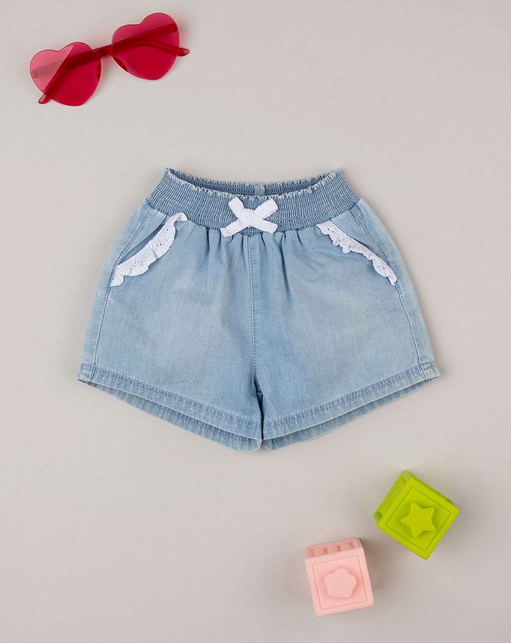 βρεφικό τζιν σορτσάκι μπλε με δαντέλα sangallo για κορίτσι - Prénatal