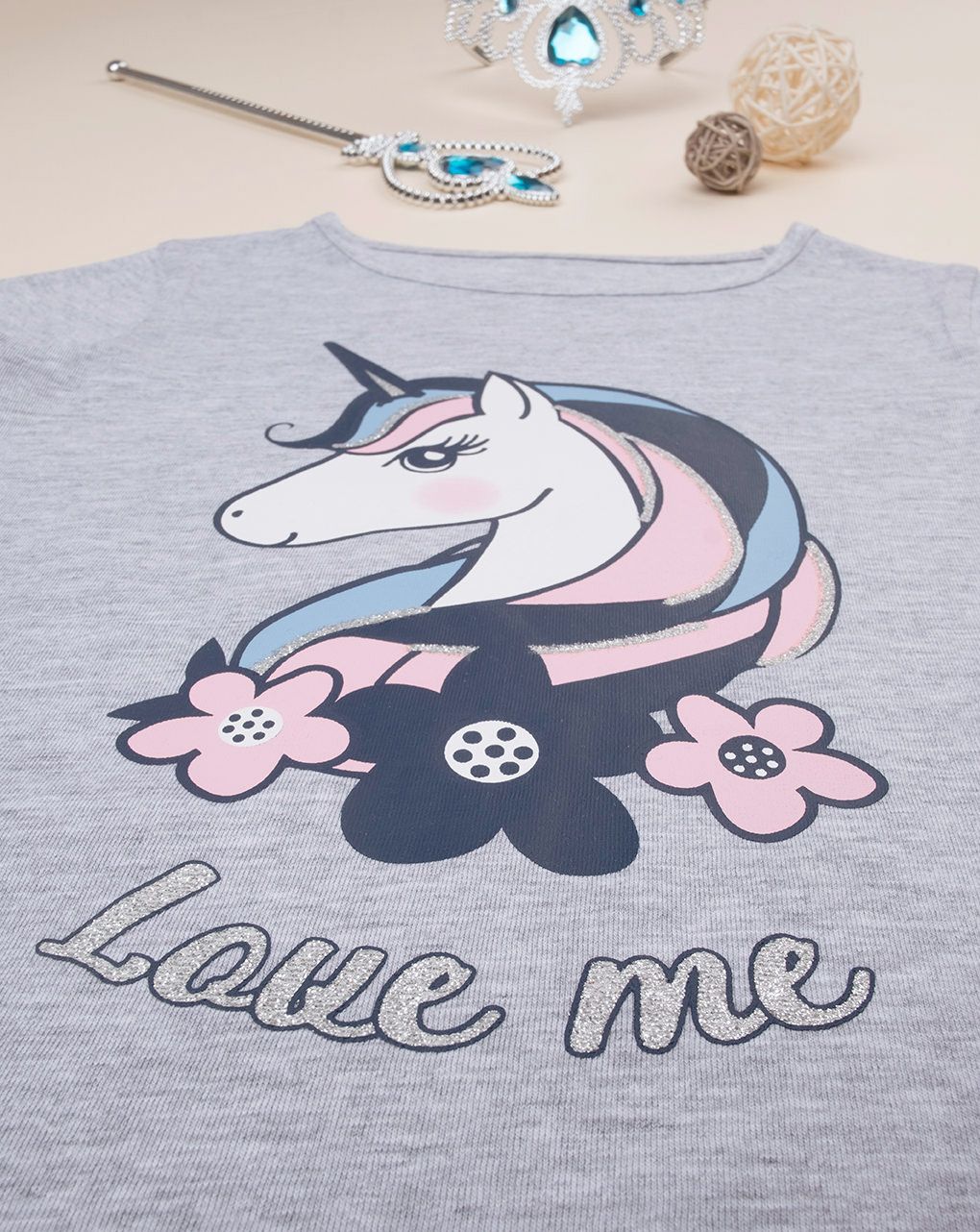 παιδικό t-shirt γκρι με μονόκερο για κορίτσι - Prénatal