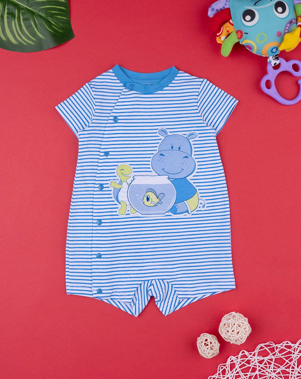 βρεφικό φορμάκι μπλε/λευκό με ζωάκια για αγόρι