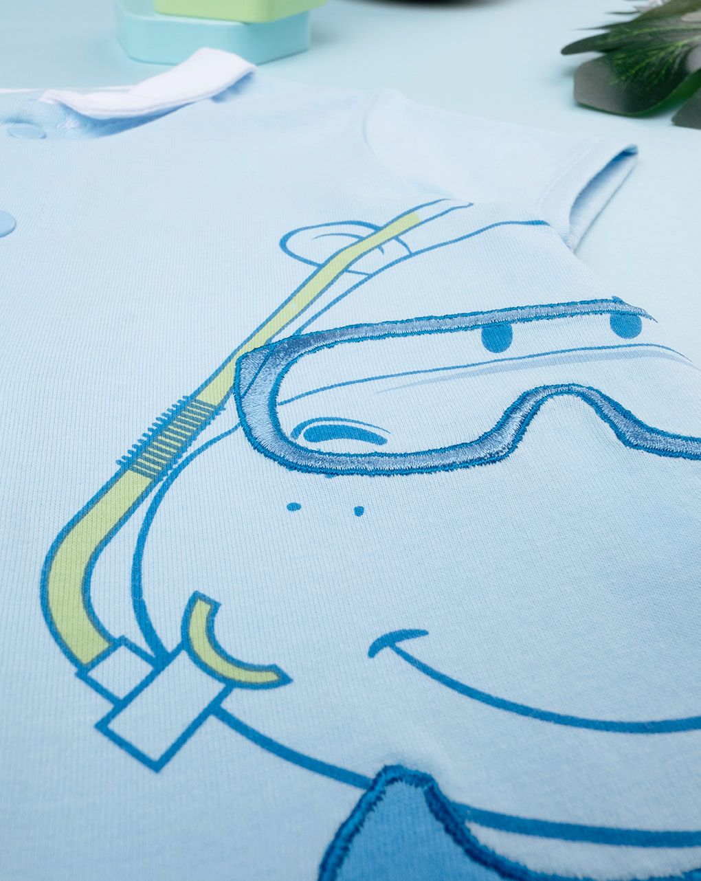 βρεφικό φορμάκι λευκό/γαλάζιο με ιπποπόταμο για αγόρι - Prénatal