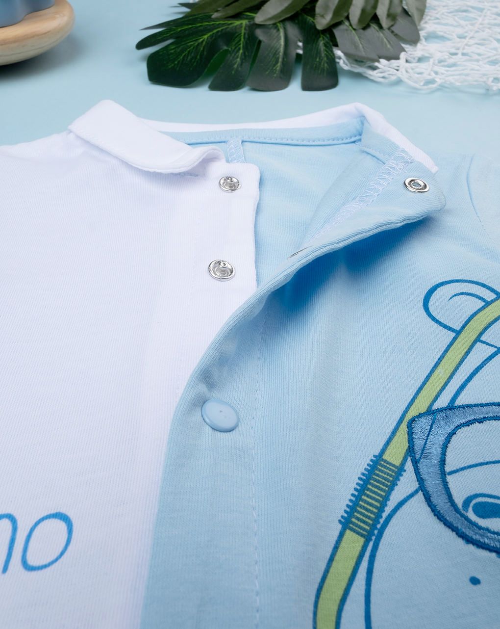 βρεφικό φορμάκι λευκό/γαλάζιο με ιπποπόταμο για αγόρι - Prénatal