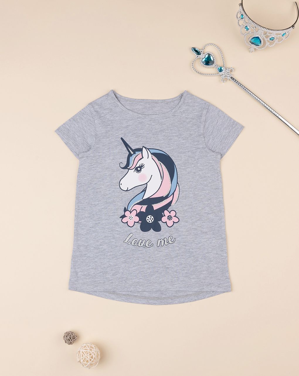 παιδικό t-shirt γκρι με μονόκερο για κορίτσι - Prénatal