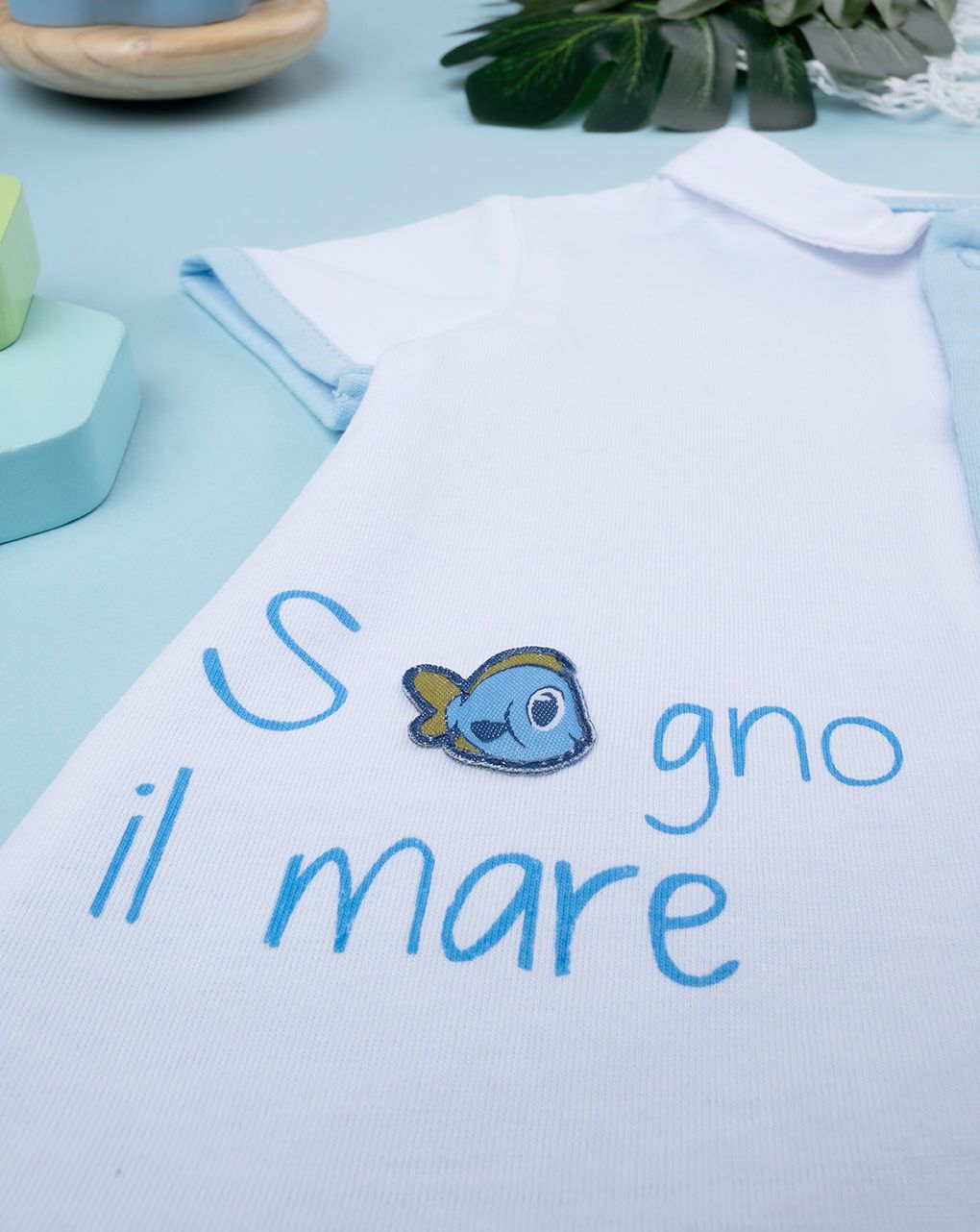 βρεφικό φορμάκι λευκό/γαλάζιο με ιπποπόταμο για αγόρι - Prénatal