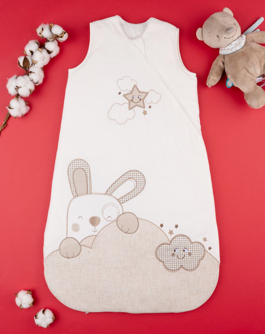 βρεφικός αμάνικος χειμερινός υπνόσακος λευκός με λαγουδάκια 3.5 tog unisex