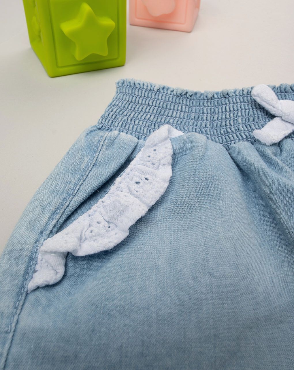 βρεφικό τζιν σορτσάκι μπλε με δαντέλα sangallo για κορίτσι - Prénatal