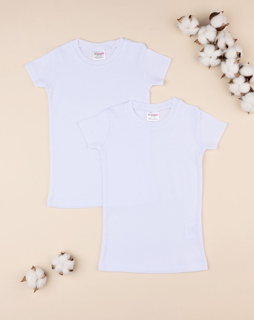 παιδικά φανελάκια κοντομάνικα λευκά πακέτο x2 για αγόρι - Prénatal