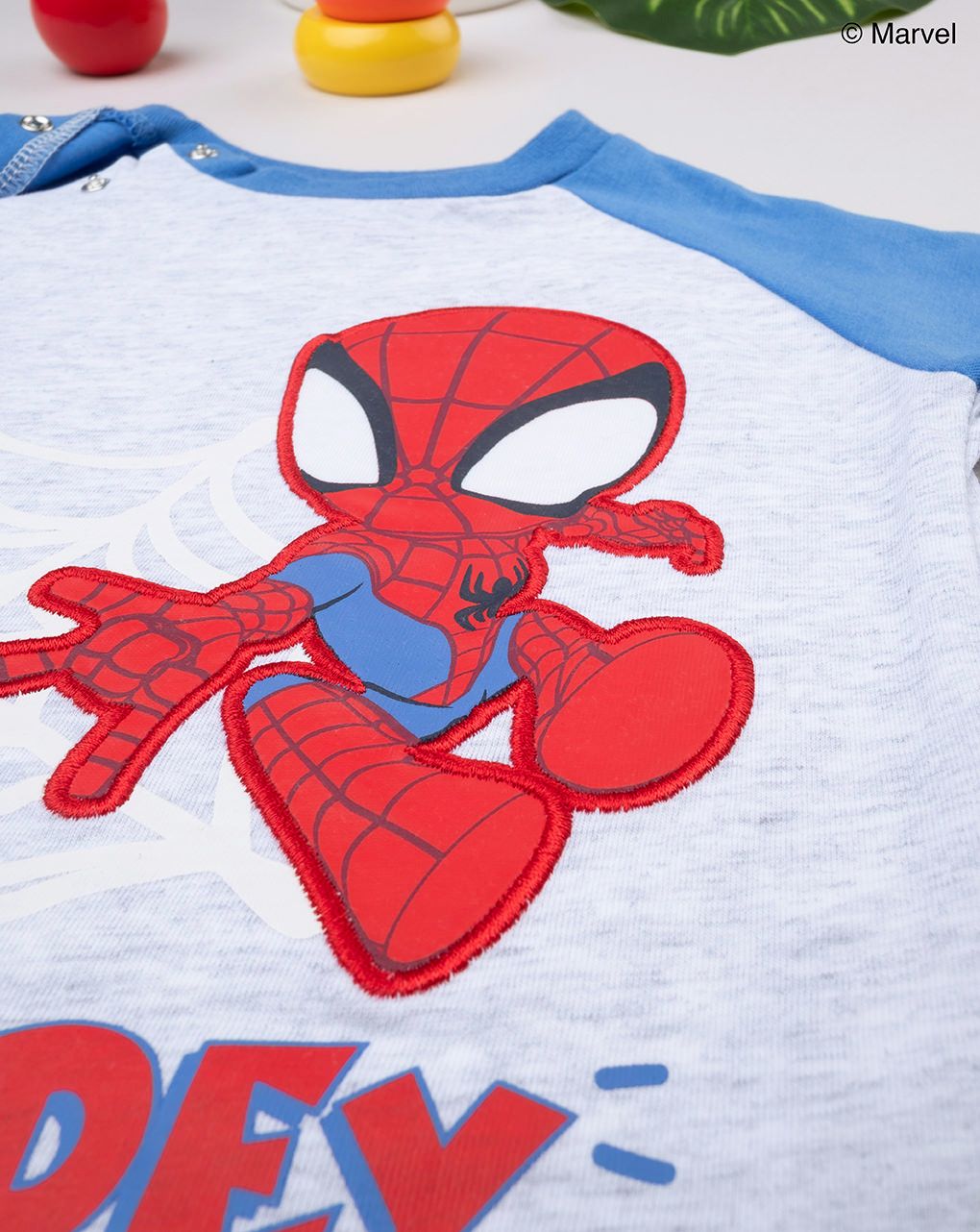 βρεφική πιτζάμα γκρι/μπλε με τον spiderman για αγόρι - Prénatal