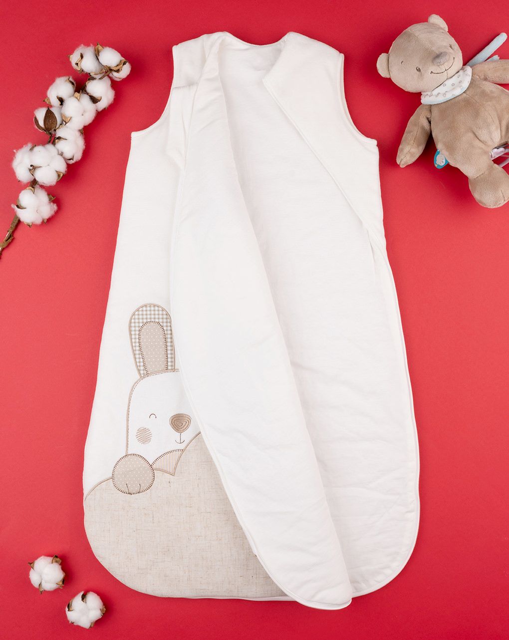 βρεφικός αμάνικος χειμερινός υπνόσακος λευκός με λαγουδάκια 3.5 tog unisex - Prénatal
