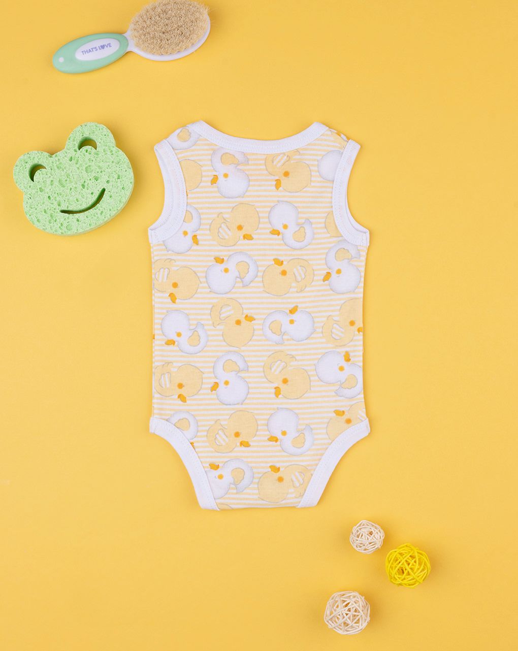 βρεφικό κορμάκι λευκό ριγέ με παπάκι για αγόρι - Prénatal