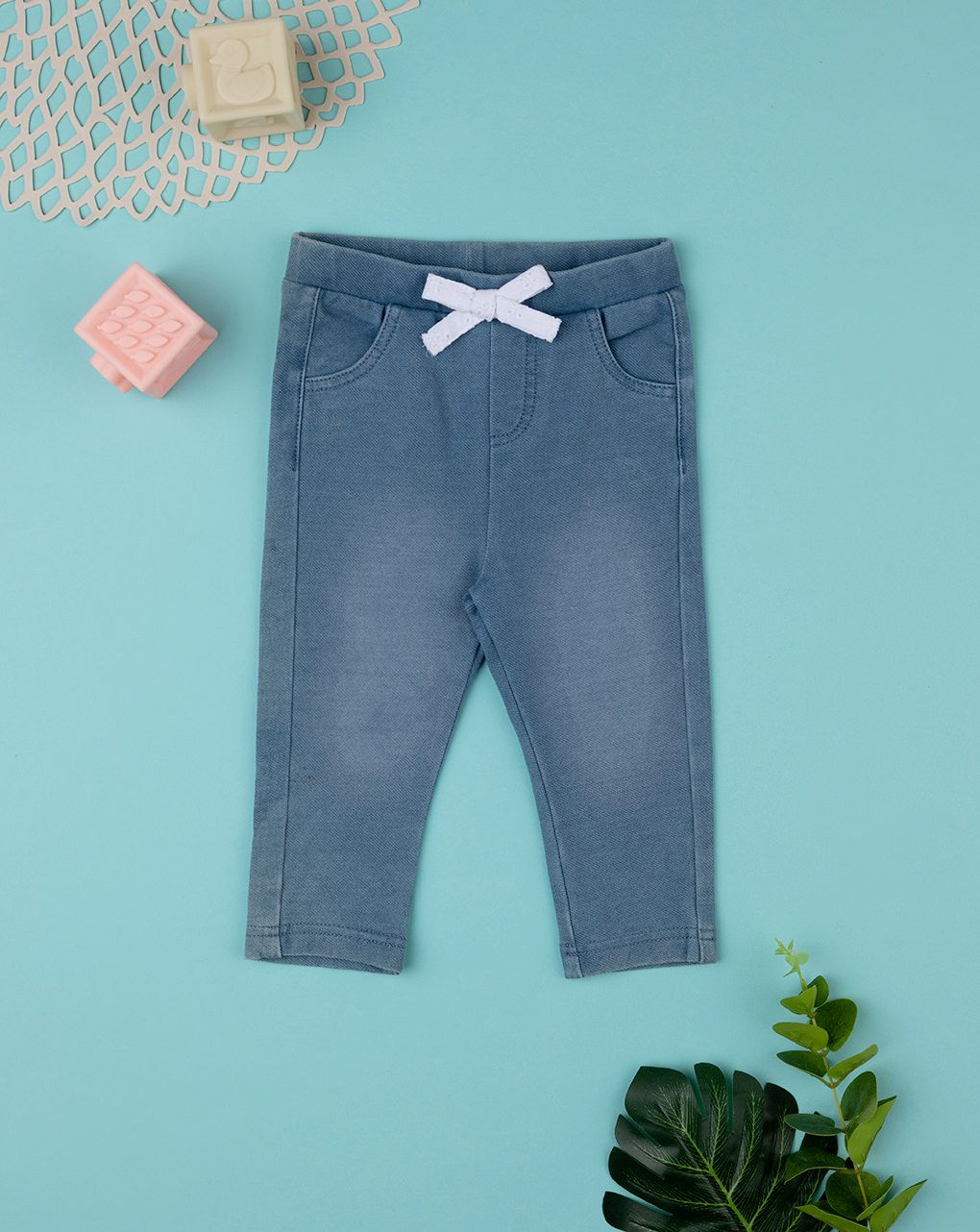 βρεφικό τζιν παντελόνι μπλε με φιογκάκι για κορίτσι
