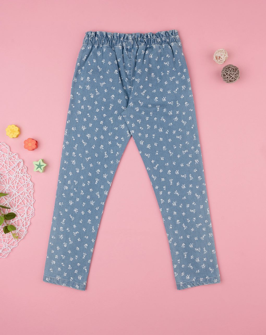 παιδικό τζιν παντελόνι μπλε φλοράλ για κορίτσι - Prénatal