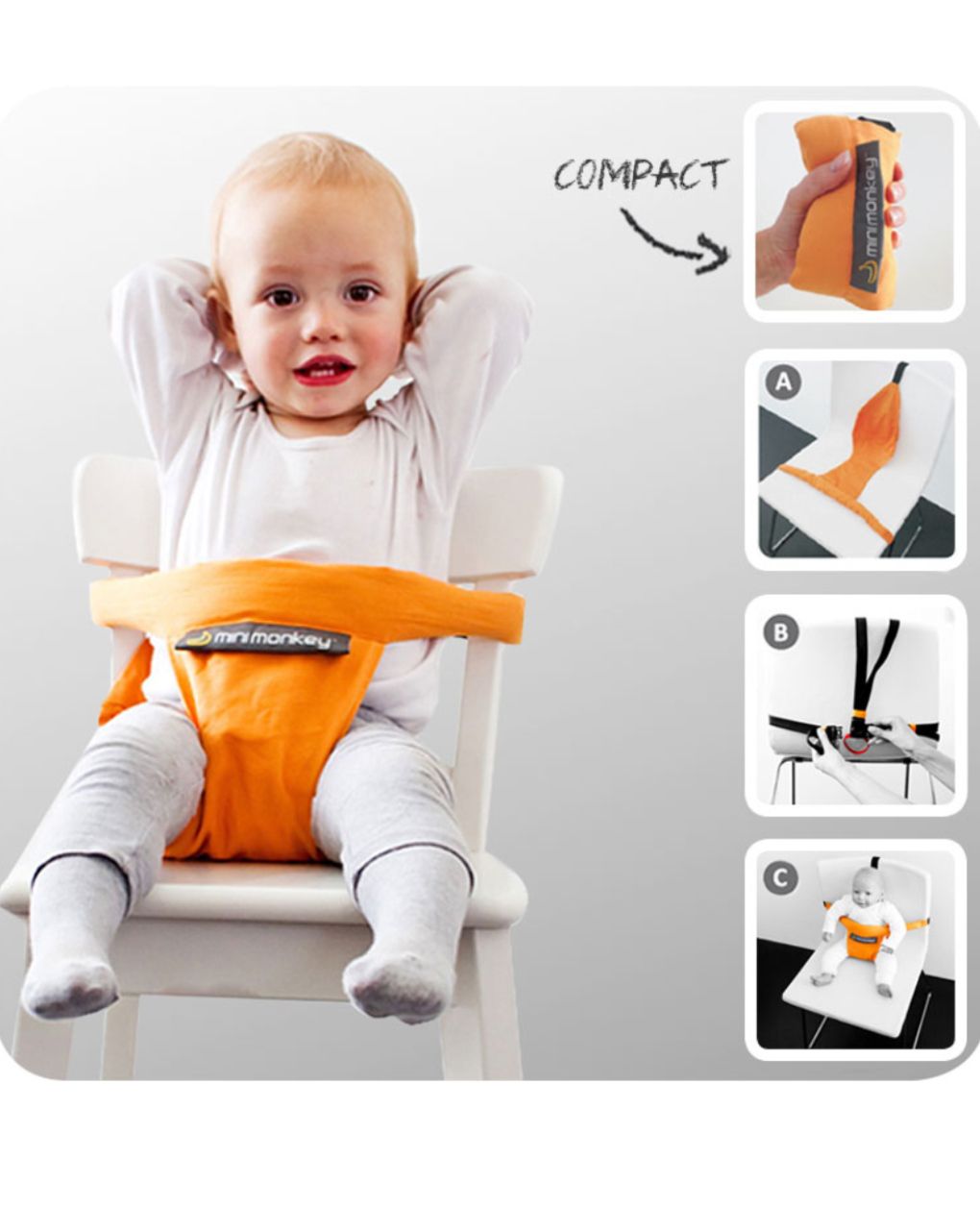 Mini monkey φορητό καρεκλάκι φαγητού-black - ΜΙΝΙ ΜΟΝΚΕΥ