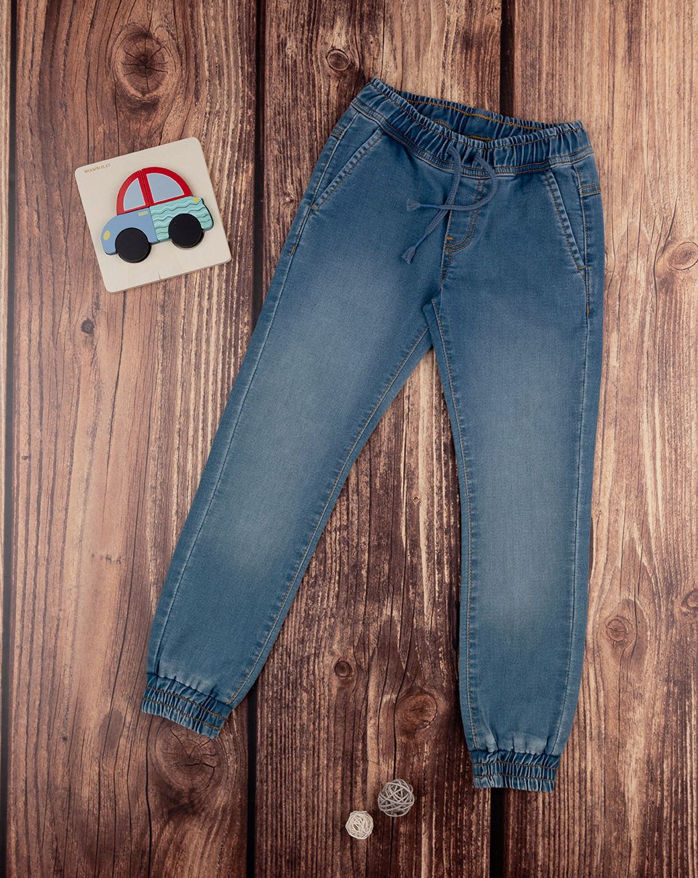 παιδικό τζιν παντελόνι με λάστιχο μπλε ανοιχτό για αγόρι - Prénatal