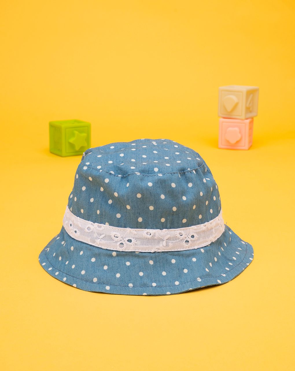 βρεφικό καπέλο τζιν πουά με δαντέλα για κορίτσι - Prénatal