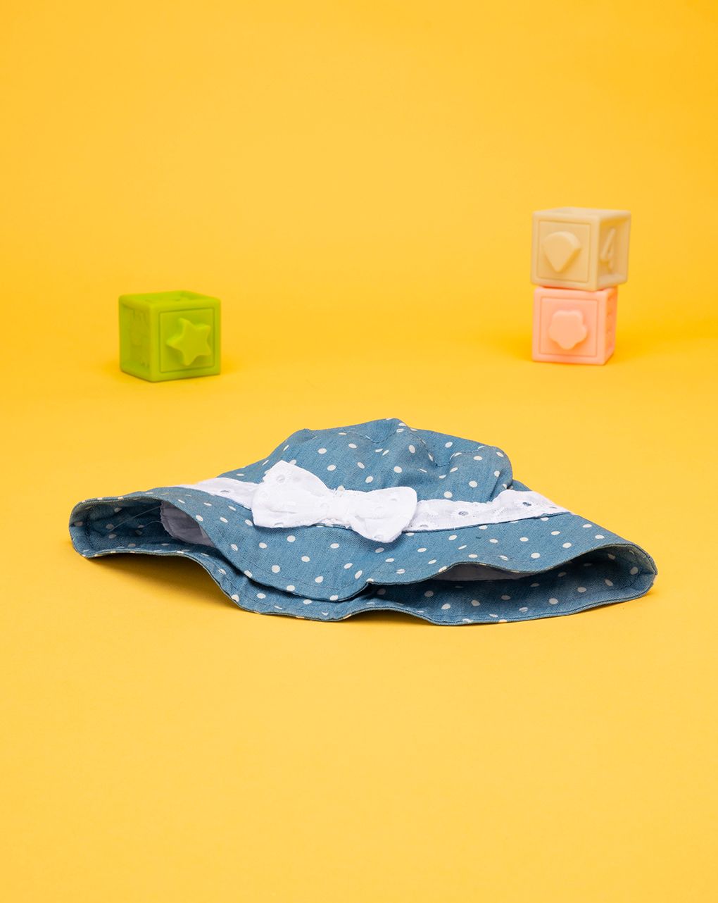 βρεφικό καπέλο τζιν πουά με δαντέλα για κορίτσι - Prénatal