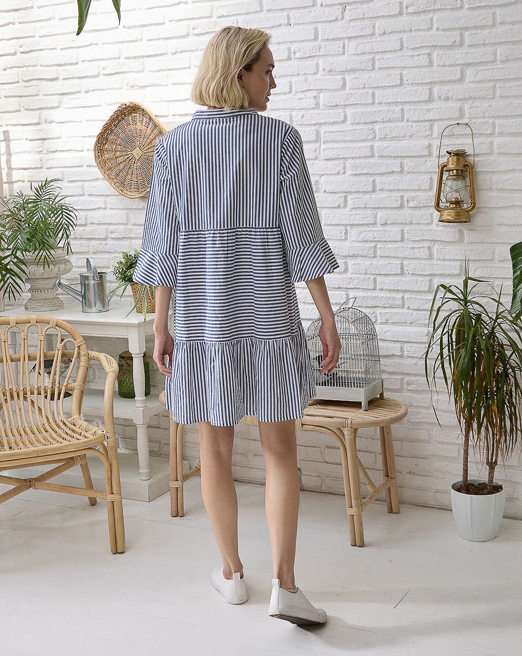 γυναικείο φόρεμα εγκυμοσύνης/θηλασμού ριγέ λευκό/μπλε - Prénatal