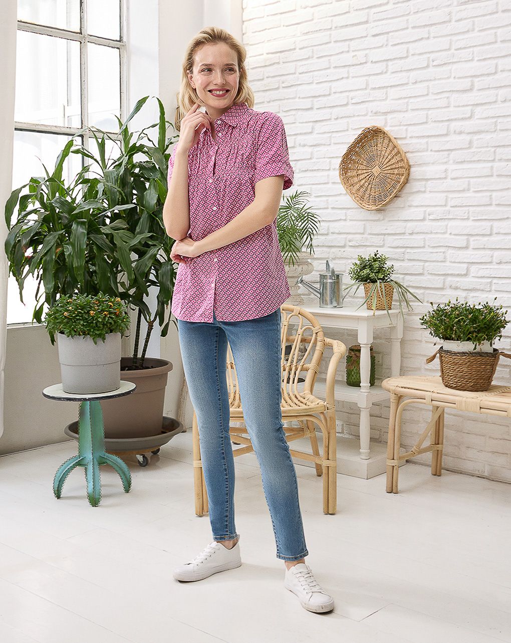 γυναικείο πουκάμισο εγκυμοσύνης/θηλασμού ροζ με ρόμβους