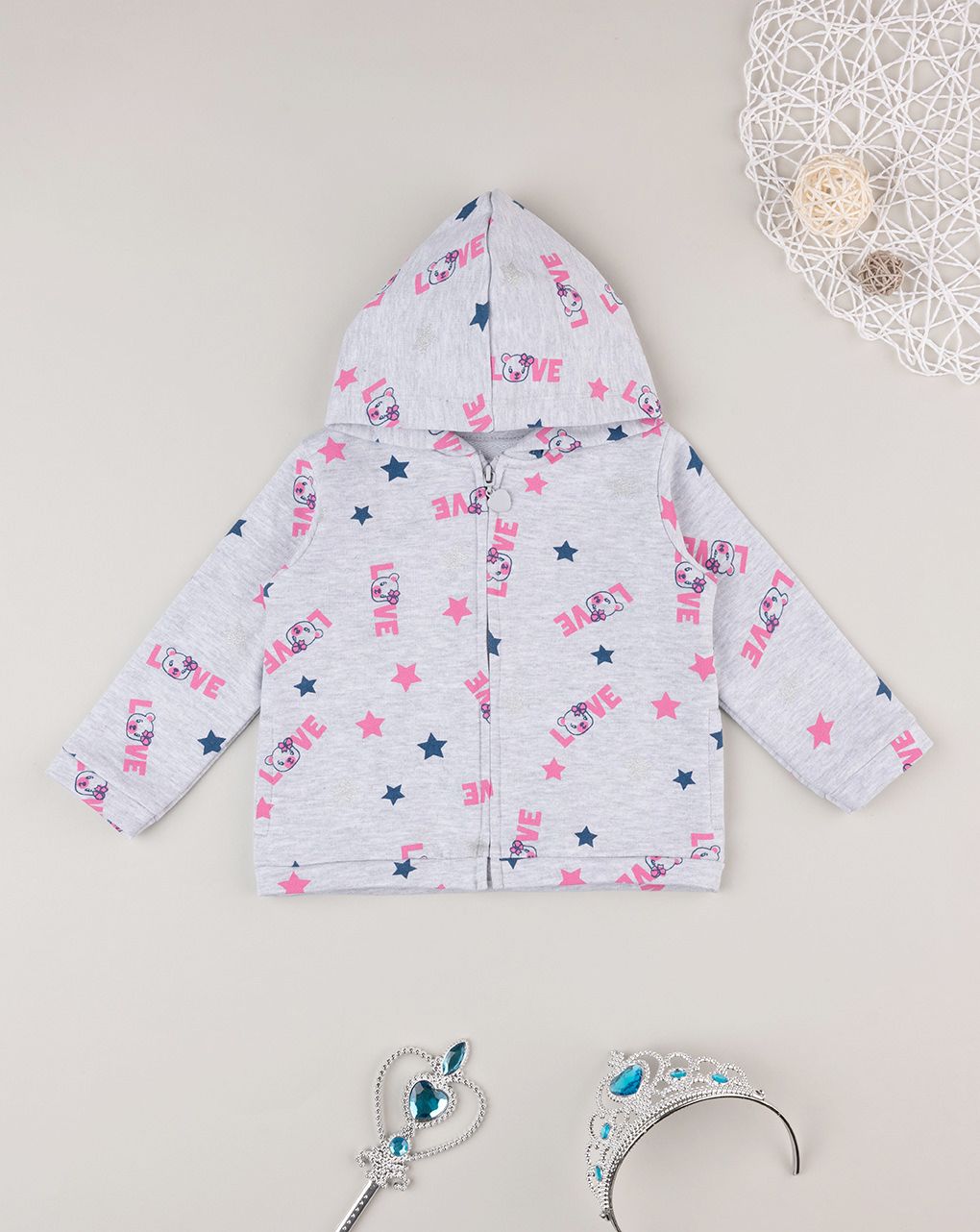 βρεφική ζακέτα φούτερ γκρι love για κορίτσι - Prénatal