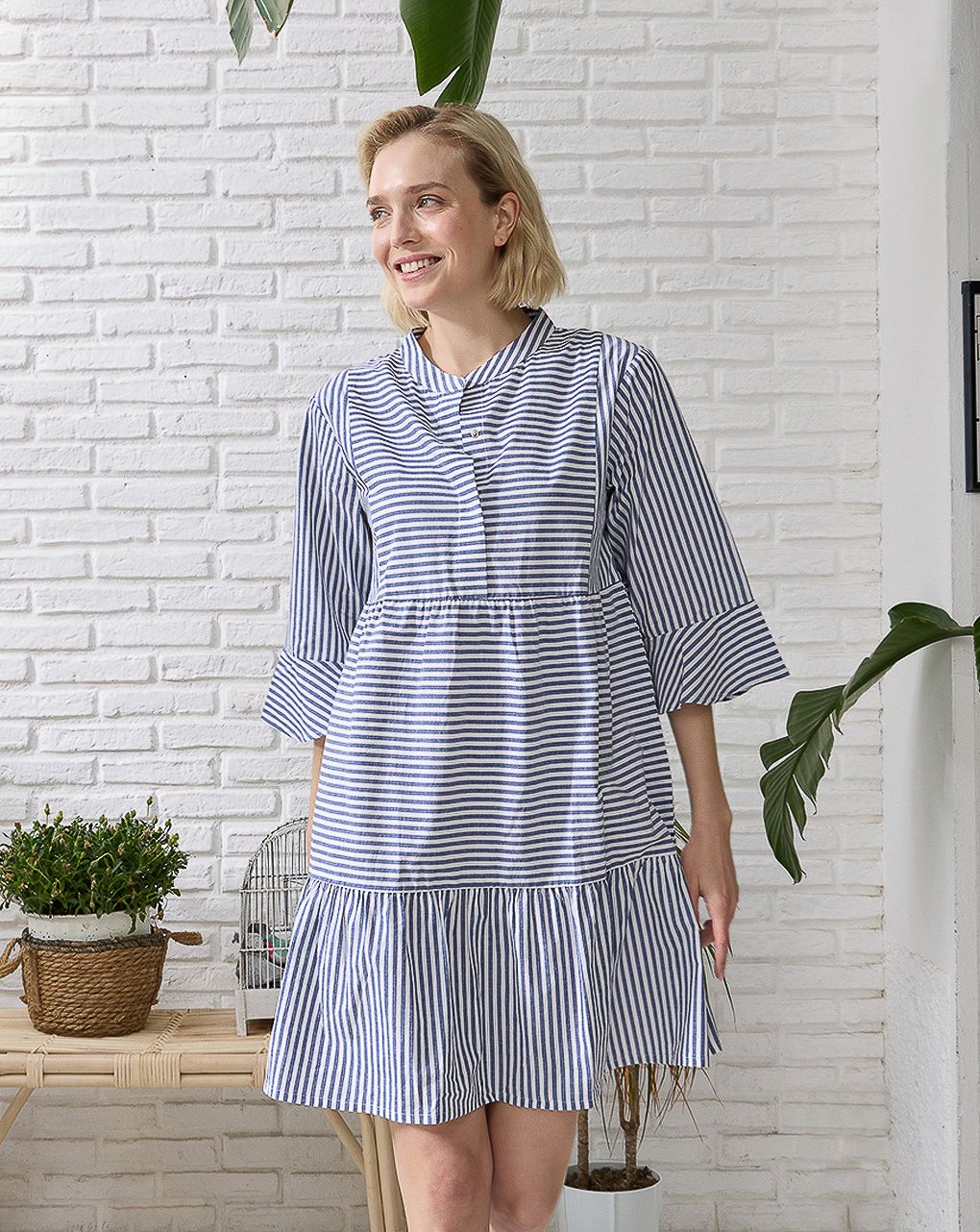 γυναικείο φόρεμα εγκυμοσύνης/θηλασμού ριγέ λευκό/μπλε - Prénatal