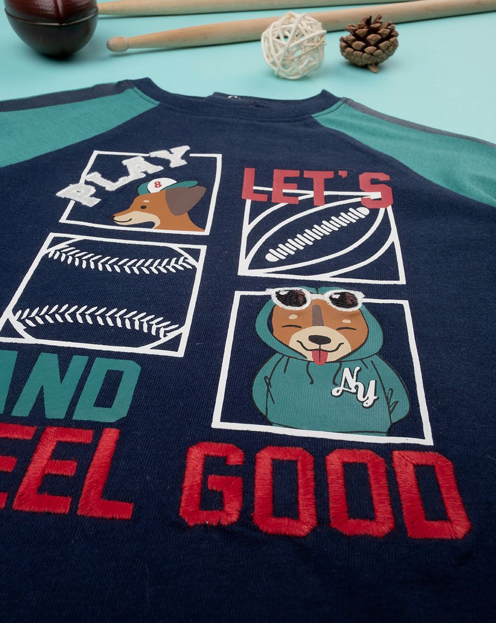 βρεφική μπλούζα μπλε let's play για αγόρι - Prénatal