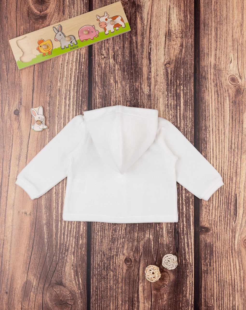 βρεφικό ζακετάκι σενίλ λευκό με αρκουδάκι για κορίτσι - Prénatal