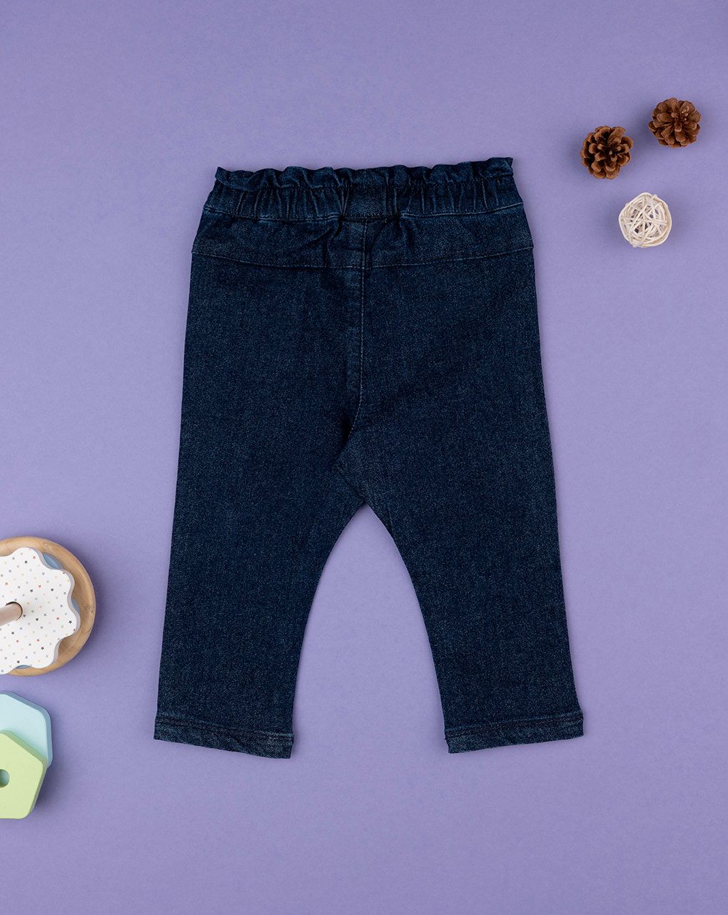 βρεφικό τζιν παντελόνι μπλε με μαργαρίτες για κορίτσι - Prénatal
