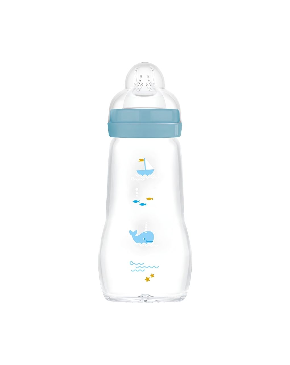 Mam γυάλινο μπιμπερό feel good 260ml  2+ μηνών μπλε boy 375sbc