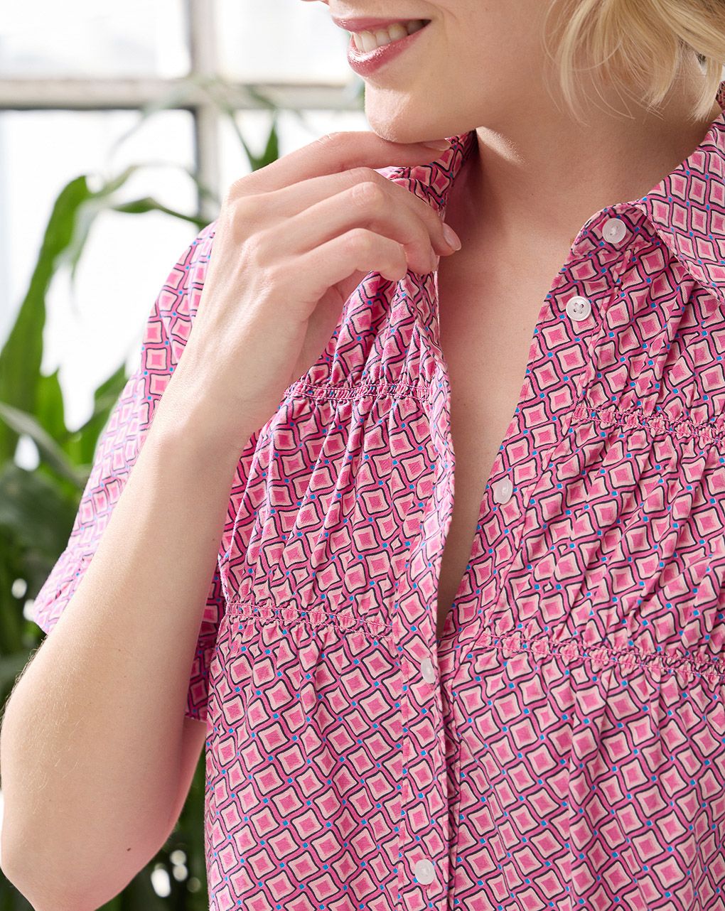 γυναικείο πουκάμισο εγκυμοσύνης/θηλασμού ροζ με ρόμβους - Prénatal