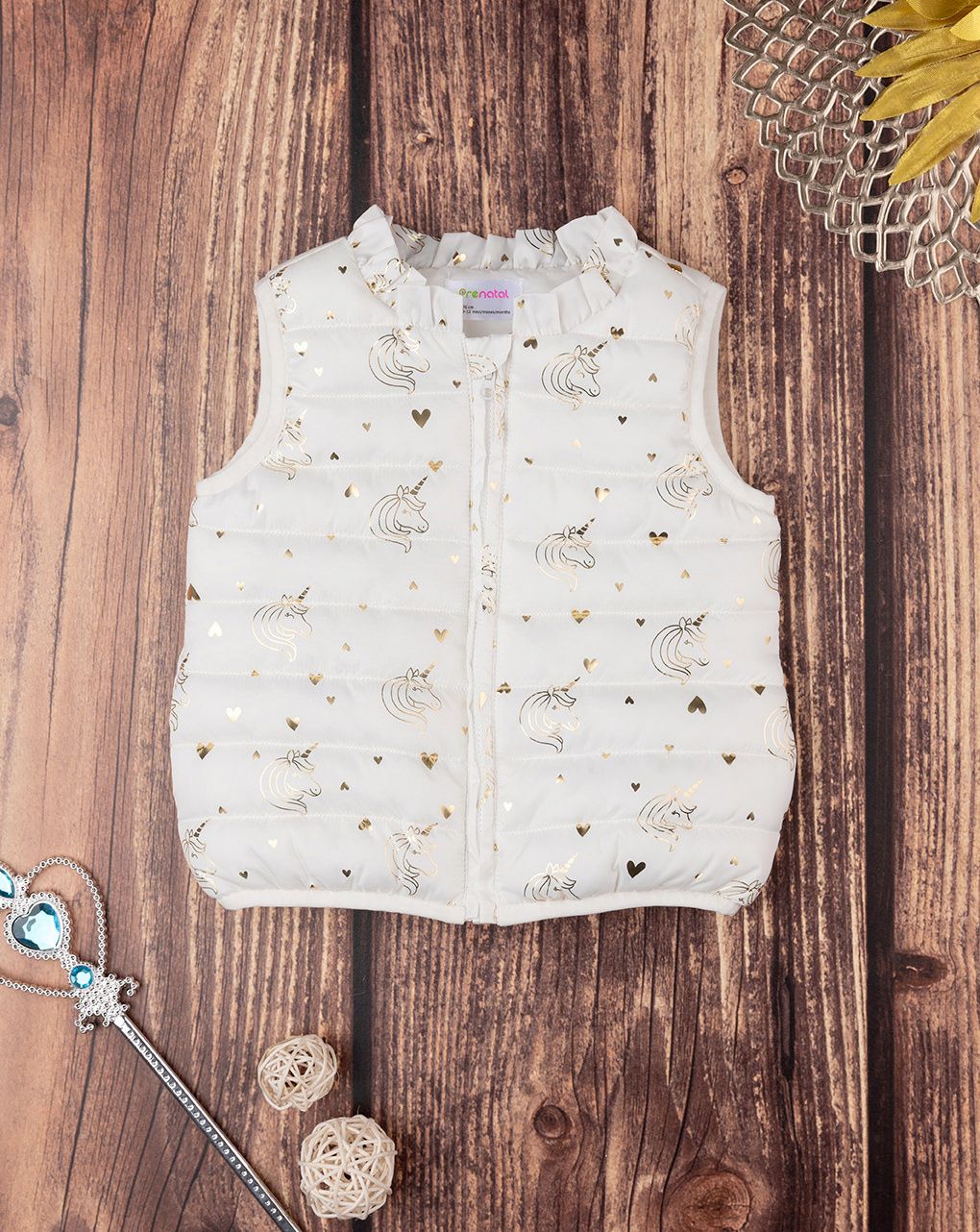 βρεφικό αμάνικο μπουφάν κρεμ με μονόκερους για κορίτσι - Prénatal