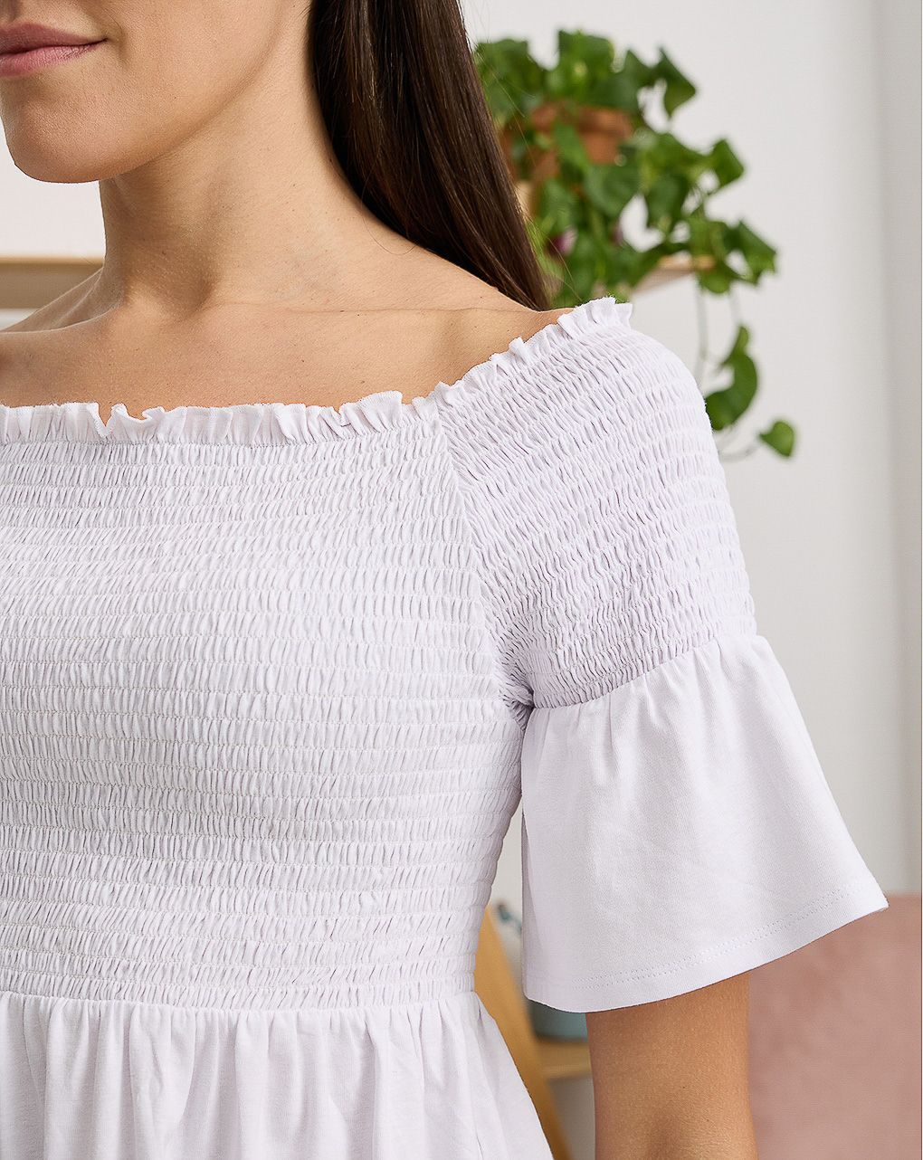 γυναικείο t-shirt εγκυμοσύνης/θηλασμού λευκό με σφηκοφωλιά - Prénatal