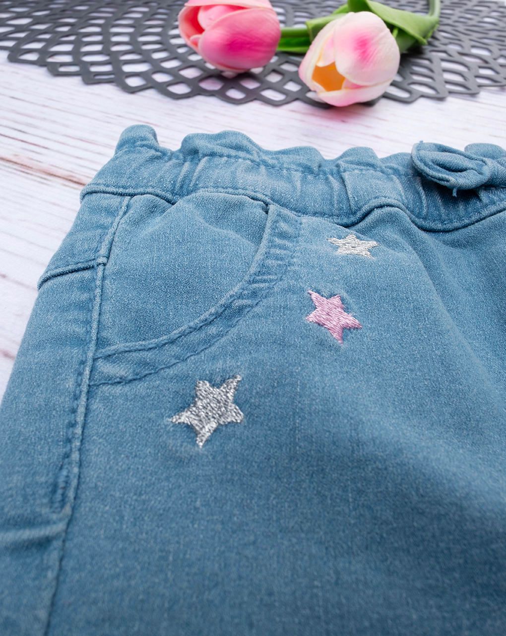 βρεφικό τζιν παντελόνι μπλε ανοιχτό με αστεράκια για κορίτσι - Prénatal