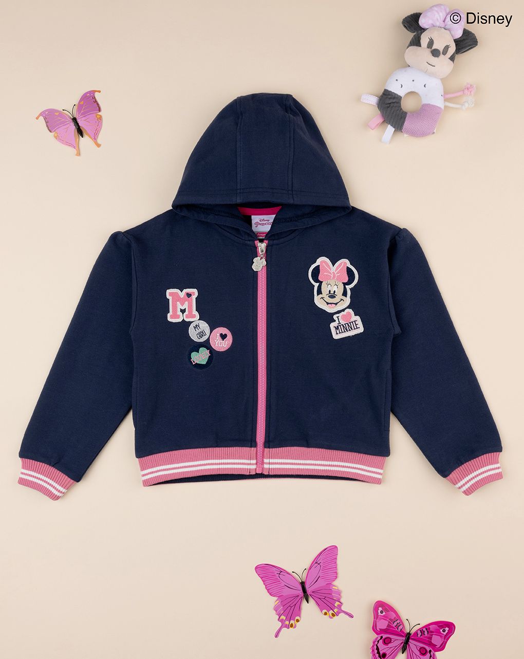 παιδική ζακέτα φούτερ μπλε με τη minnie για κορίτσι