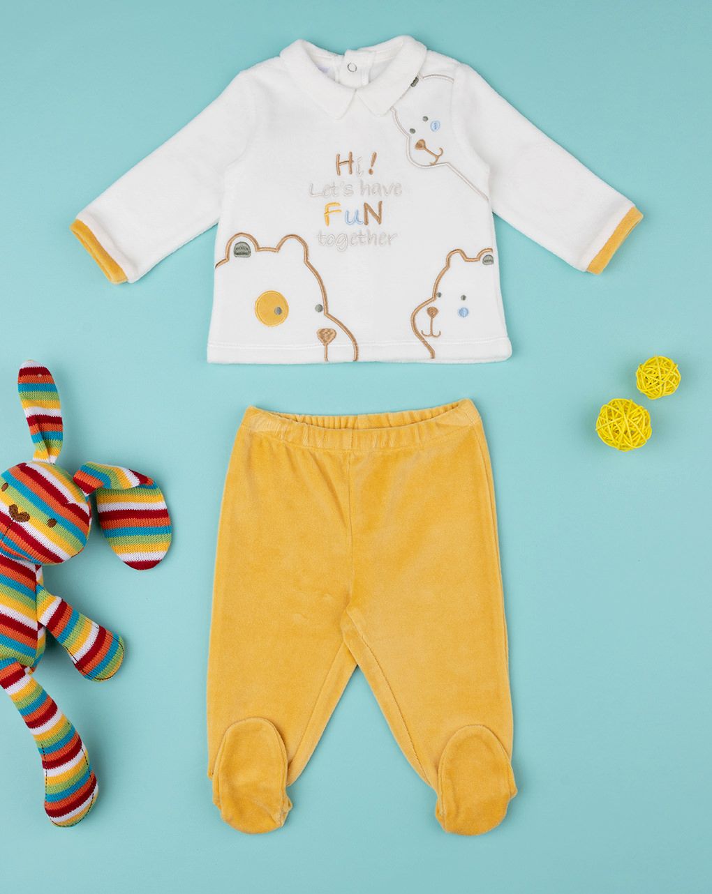 βρεφικό σετ σενίλ μπλούζα και γκέτα fun για αγόρι