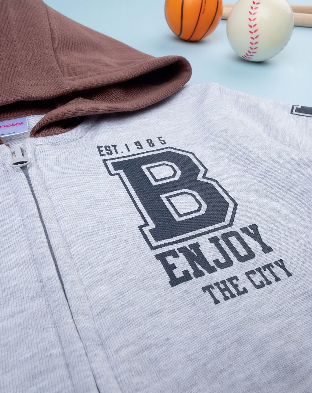 παιδική ζακέτα γκρι/καφέ enjoy για αγόρι - Prénatal