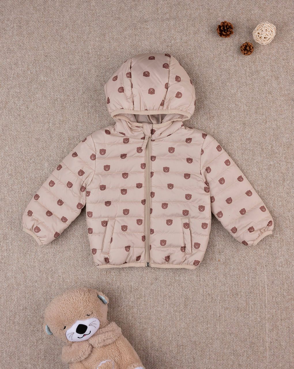 βρεφικό μπουφάν φουσκωτό μπεζ teddy για αγόρι - Prénatal