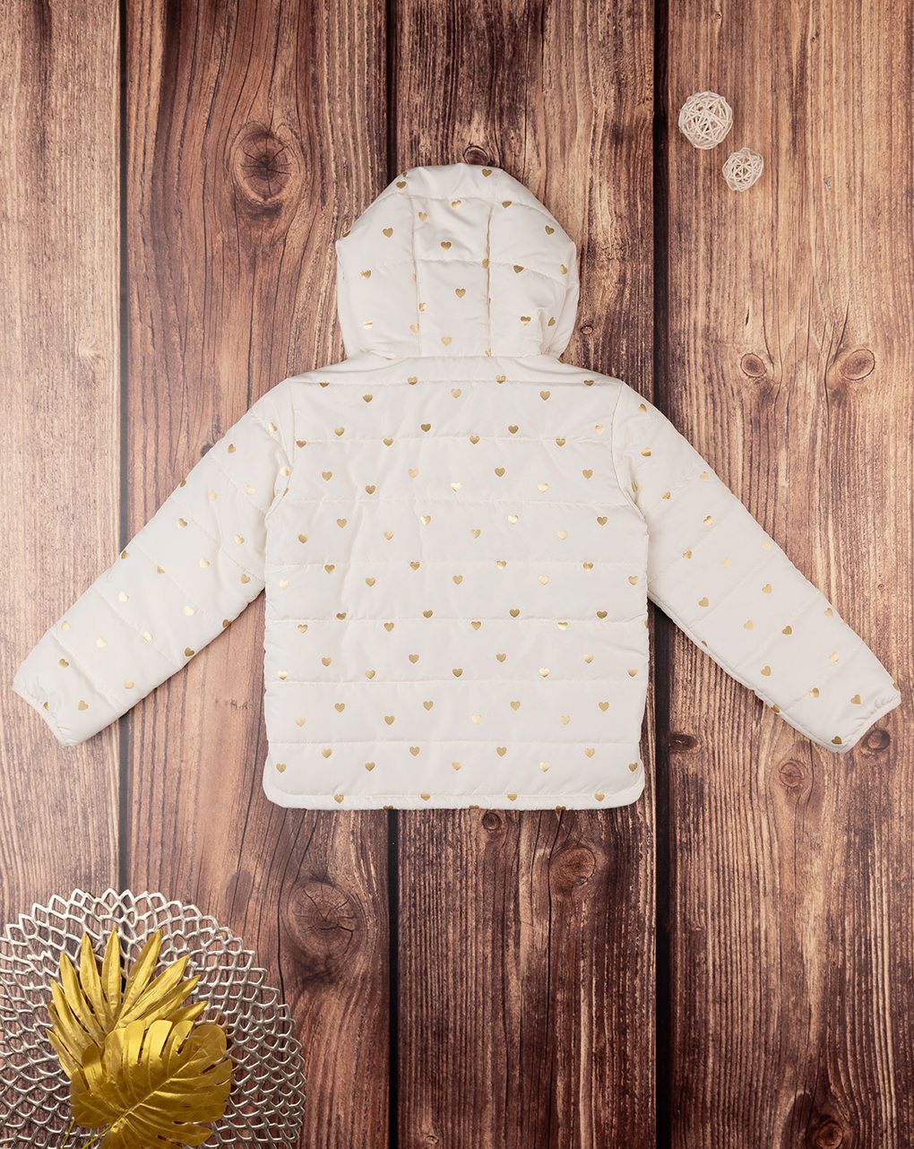 παιδικό μπουφάν φουσκωτό μπεζ με καρδούλες για κορίτσι - Prénatal
