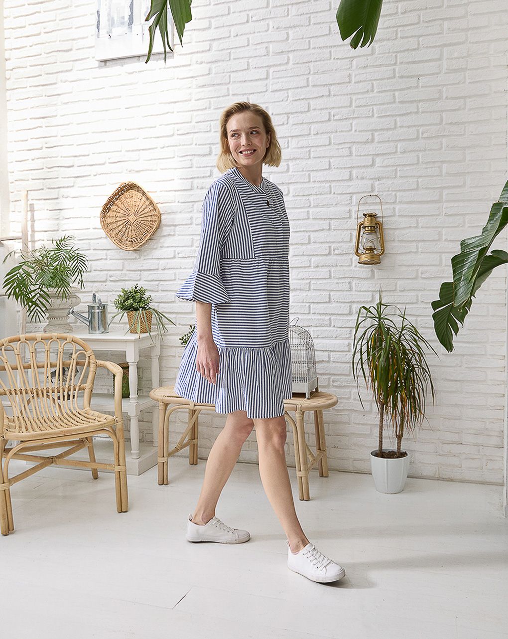 γυναικείο φόρεμα εγκυμοσύνης/θηλασμού ριγέ λευκό/μπλε